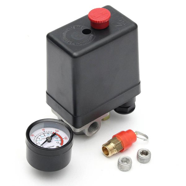 Interruptor de presión de compresor de aire monofásico de 4 puertos BSP de 220V y 1/4 pulgadas con indicador de válvula