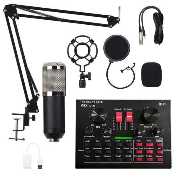 Condensador Micrófono con Live Studio Tarjeta de sonido Grabación Montaje Boom Stand Kit de micrófono para transmisión e