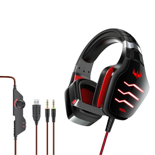 OVLENG GT85 Auriculares para juegos con cable E-Sports con Micrófono LED Auriculares de alta fidelidad estéreo rodeados