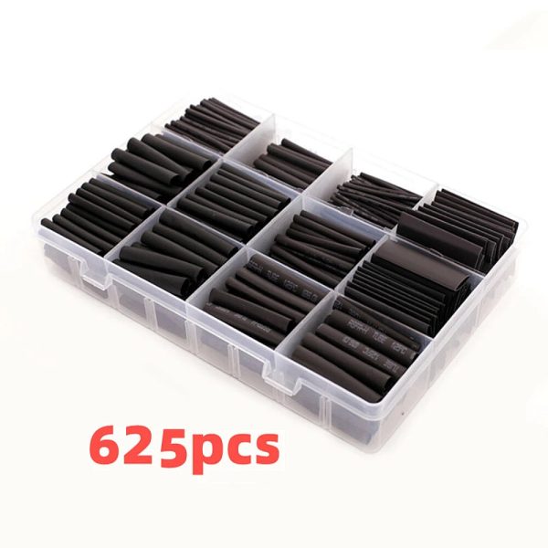 625 piezas de tubo termorretráctil en caja negra 2: 1 electrónico DIY Kit de tubo termorretráctil con revestimiento de p