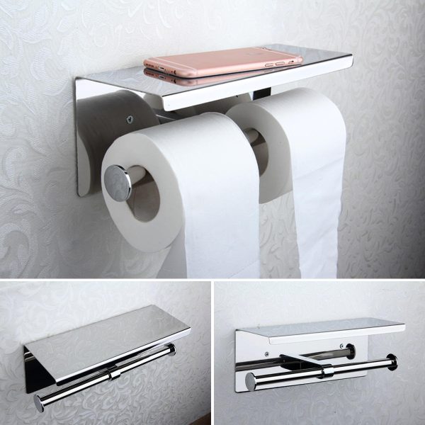 Soporte para rollo de papel higiénico de acero inoxidable Cuarto de baño Soporte para estante de papel de montaje en par