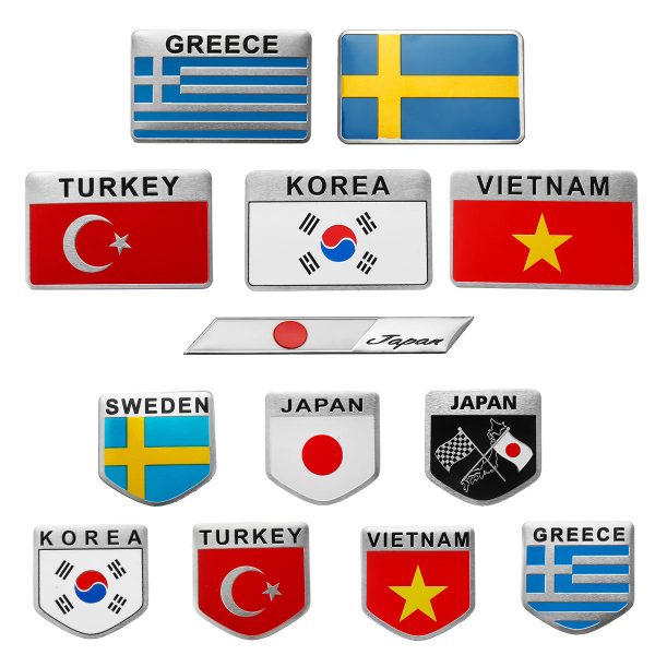 Aleación de aluminio 3D Coche Auto Body Sticker Decals Turquía / Suecia / Grecia / Corea / Vietnam / Japón Bandera