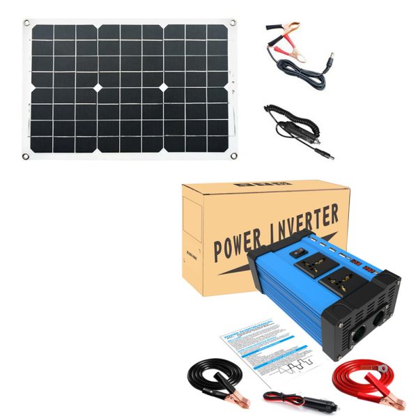 LEORY Solar Sistema de generación de energía Dual USB 30W Solar Panel + 4000W Inversor de energía DC 12V a AC 220V / 110