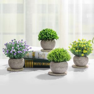 4PCS Mini Plantas Artificiales En Maceta Simulación Hierba Flor Bonsai Topiary Home Office Decor