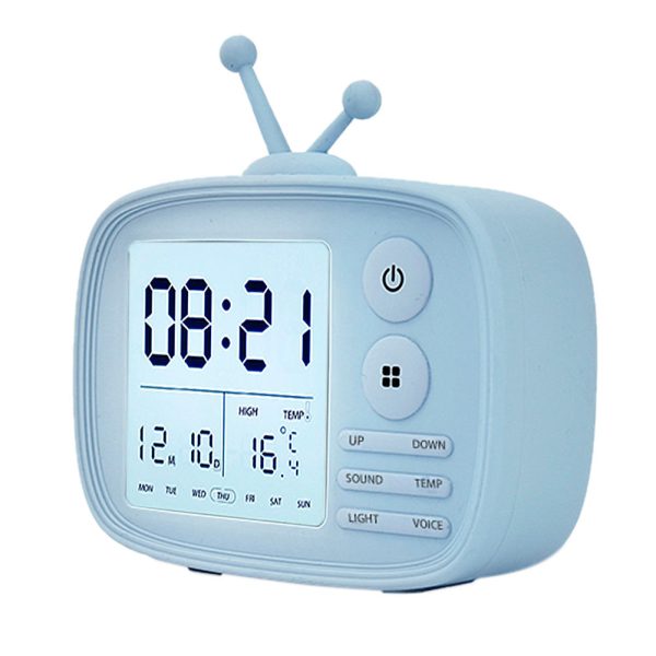 DC 5V Alarma digital Reloj Temperatura Pantalla Retroiluminación de estudiante de cabecera de dibujos animados