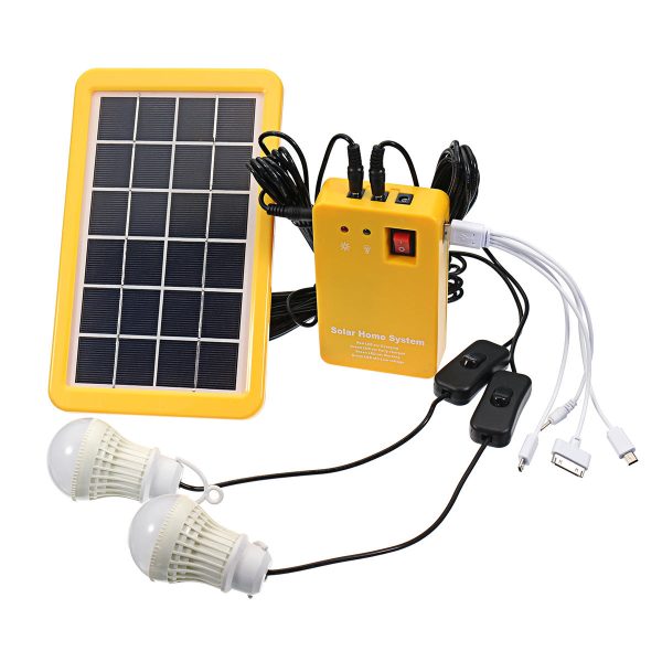 3W Solar Sistema alimentado Solar Generador de carga del panel 5V Sistema de generación de energía USB con 2 bombillas