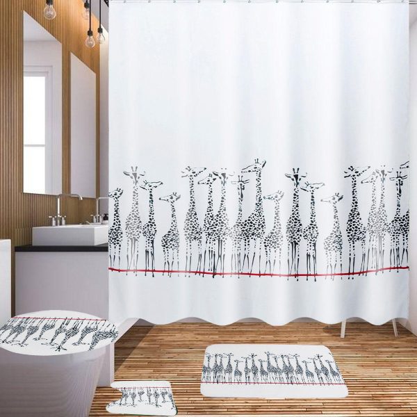 Cortinas de ducha de tela de baño de jirafa de 180x180cm Impermeable tapa de inodoro