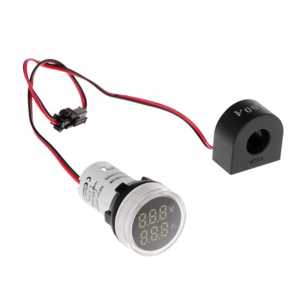 5pcs luz blanca 2in1 22mm AC50-500V 0-100A amperímetro voltímetro amperímetro voltaje medidor de corriente con CT Au23