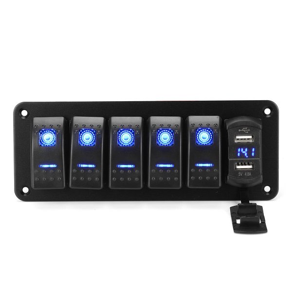 4/5/6 Gang Green Rocker Switch Panel Interruptor automático LED Impermeable Coche Marina