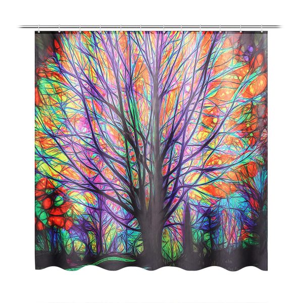 180x180cm Colorful Hojas de árbol Impermeable Cuarto de baño Cortina de ducha con 12 ganchos