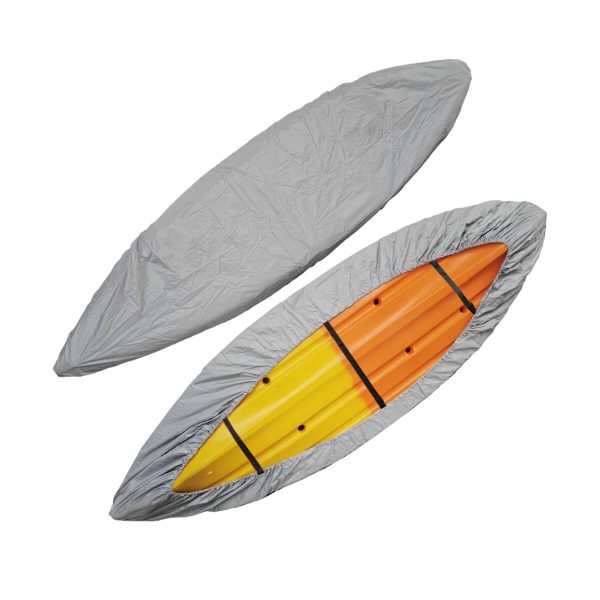 Cubierta de kayak con correas inferiores ajustables UV Escudo resistente al polvo plateado para Hydra Creek