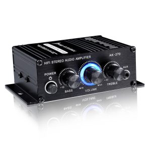 AK270 2 canales 12V Audio Power Amplificador Soporte AUX LED luces para altavoces Mini HIFI Power Amplificador