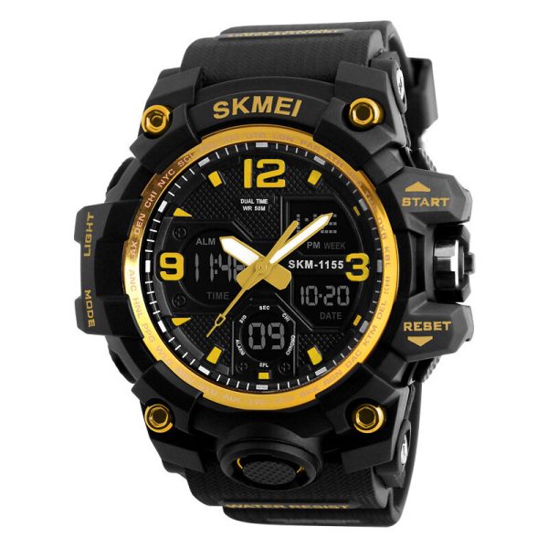 SKMIE 1155B Marca Impermeable EL Light Men Deporte S Shock Watch Dual Pantalla Analógico Digital LED Relojes electrónico