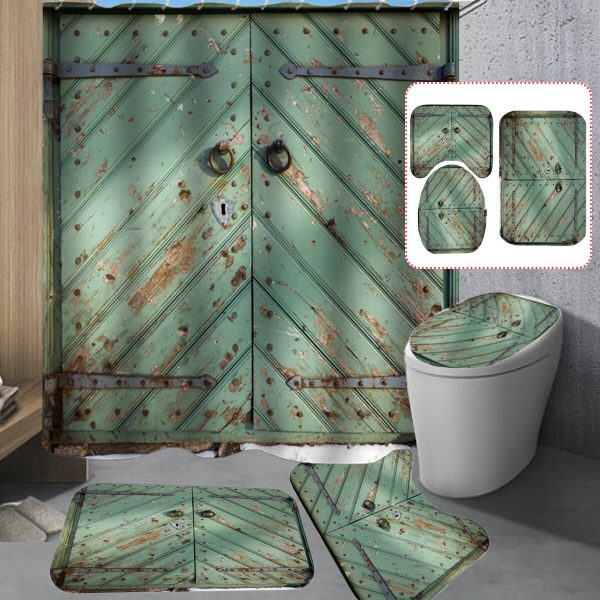 Verde vendimia Puerta Cuarto de baño Juego de alfombrillas antideslizantes para cortina de ducha Impermeable Juego de al