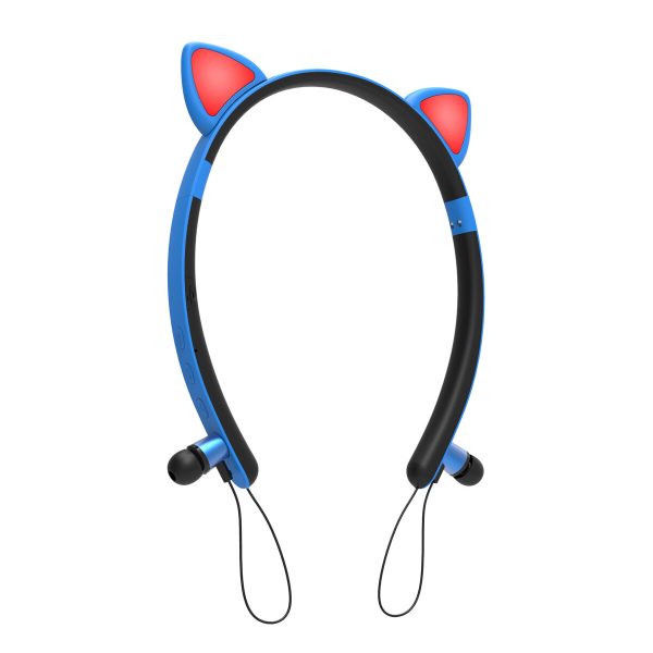 Colorido bluetooth inalámbrico 5.0 Auricular Gato Forma de orejas Auriculares con banda para el cuello lindos con micróf