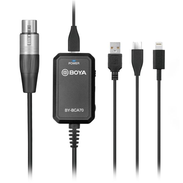 BOYA BY-BCA70 XLR Adaptador de audio de micrófono a tipo-c USB-A para micrófonos Lightning XLR a dispositivos móviles de