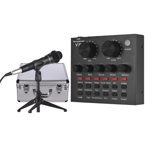 Tarjeta de sonido USB Micrófono con trípode Cable de audio Auricular para transmisión en vivo para Tik Tok YY Karaoke Si